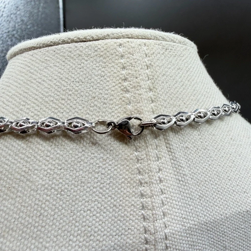 Stainless Steel Geometric Link Necklace Triple Strand Bracelet Set Statement Y2K